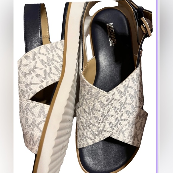 Michael kors Janine sandals mini logo MK color White and navy. autentic MK - Picture 1 of 5